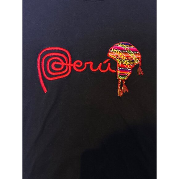 Peru Nazca Black T-Shirt With Colorful Embroidered Design Childrens Size 10 - Picture 3 of 11